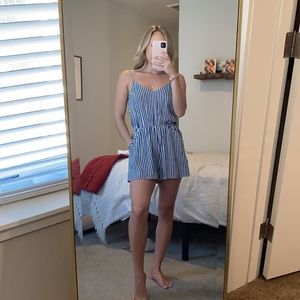 Blue & white striped romper